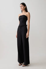 Annie Strapless Tie Back Linen Top - Black