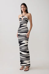 Ashtin Cross Front Knit Maxi Dress - Linear Shift Print