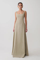 Salma Drop Waist Cotton Maxi Dress - Sage