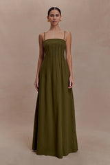 Sofie Pintuck Linen Maxi Dress - Khaki