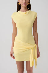 Freida Knit Mini Dress With Sash - Lemon