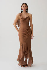 Edith Draped Maxi Dress - Cognac
