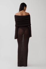 Marisol Off Shoulder Boucle Maxi Dress - Dark Chocolate