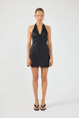 Perfect Stranger Evoke Satin Lace Mini Dress Black