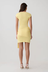Freida Knit Mini Dress With Sash - Lemon