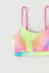 Tie-Dye Wash Textured Scoop Neck Top & High Waist Bikini Set