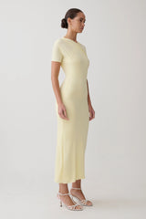 Junie Cross-Over Neck Slinky Maxi Dress - Lemon