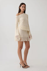 Tabitha Fringe Knit Long Sleeve Top - Cream