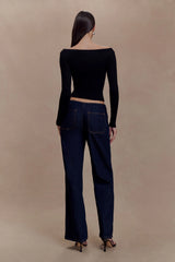 Paedyn Merino Wool Ribbed Long Sleeve Top - Black