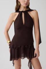 Nora Halter Chiffon Top - Cacao Brown