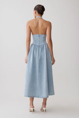 Miller Denim Halter Midi Dress - Classic Blue