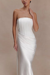 Grace Strapless Draped Waist Maxi Dress - Ivory