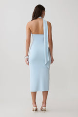 Jemma One Shoulder Tie Midi Dress - Pale Blue