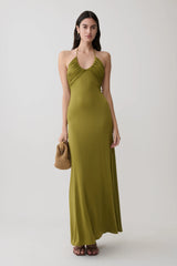 Maely Gathered Slinky Maxi Dress - Olive