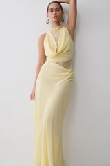 Arra Chiffon And Lace Halter Maxi Dress - Lemon