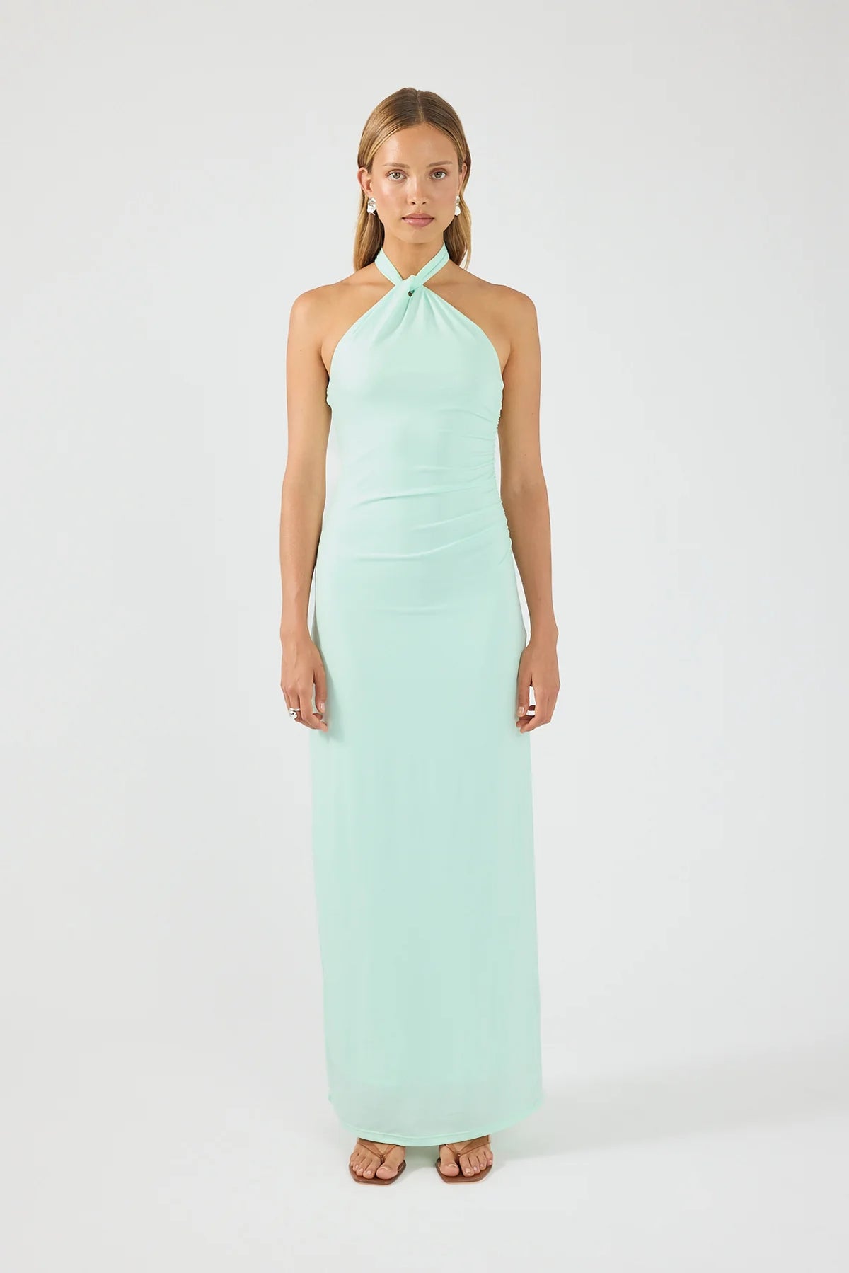 Perfect Stranger Isla Halter Twist Maxi Dress Seafoam