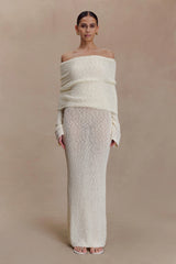 Marisol Off Shoulder Boucle Maxi Dress - Ivory