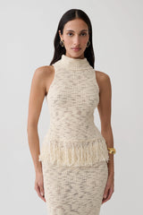 Giovanni Fringe Knit Top - Cream