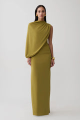 Yuri Gather Sleeve Maxi Dress - Martini Olive