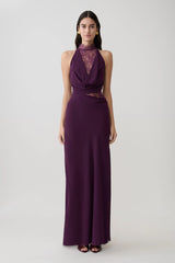 Arra Chiffon And Lace Halter Maxi Dress - Plum