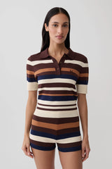 Philly Stripe Knit Button Up Top - Navy/Neutral