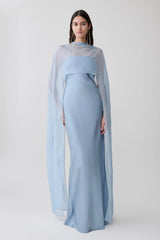 Martinne Chiffon Cape Maxi Dress - Arctic Blue