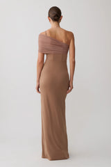 Hanh One Shoulder Mesh Maxi Dress - Tan