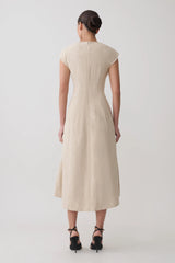 Zinia Linen Cap Sleeve Midi Dress - Natural