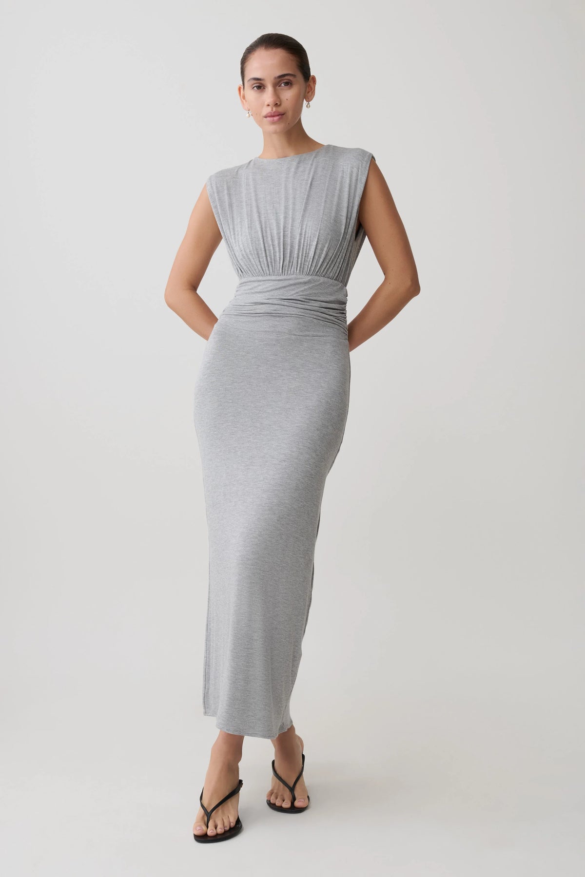 Kura Ruched Modal Sleeveless Midi Dress - Grey Marle