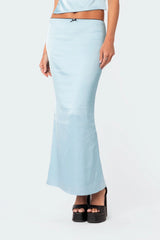 Satin Effect Back Slitted Low Rise Maxi Skirt