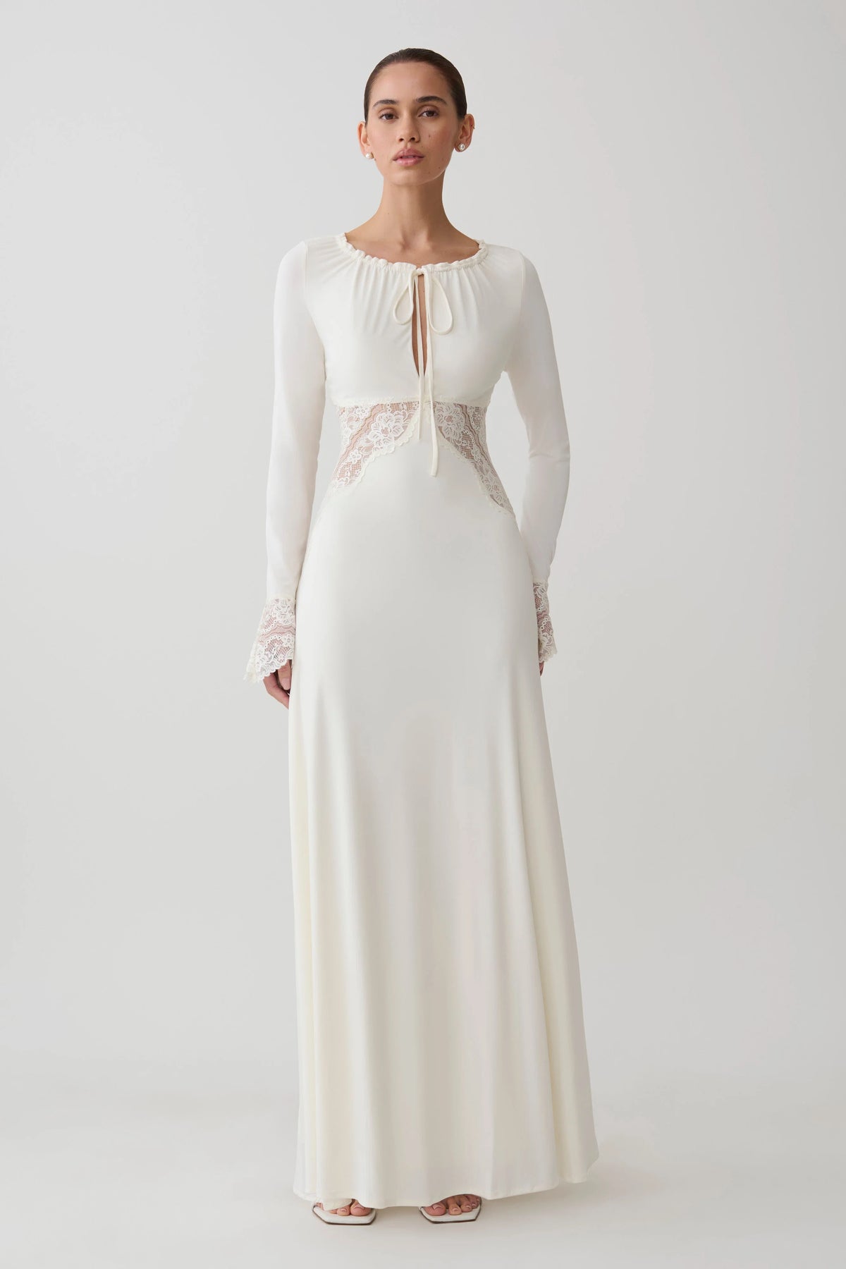 Elethea Lace Slinky Maxi Dress - Ivory