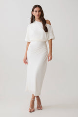 Alva Wool Lyocell Draped Midi Dress - White