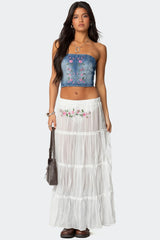 Tai Embroidered Tiered Maxi Skirt