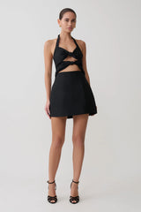 Ella Bow Detail Halter Mini Dress - Black