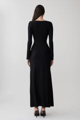 Tanya Buttoned Long Sleeve Maxi Dress - Black