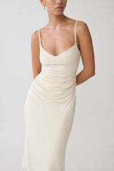 Vina Gathered Jersey Midi Dress - Ivory