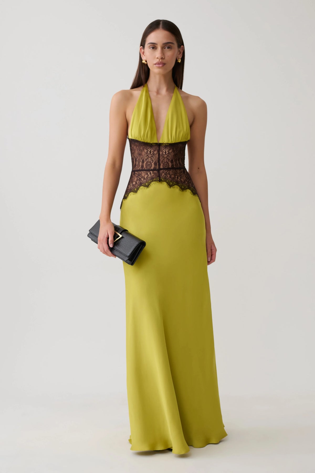 Dinah Lace And Satin Maxi Dress - Chartreuse