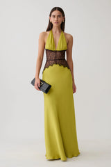 Dinah Lace And Satin Maxi Dress - Chartreuse