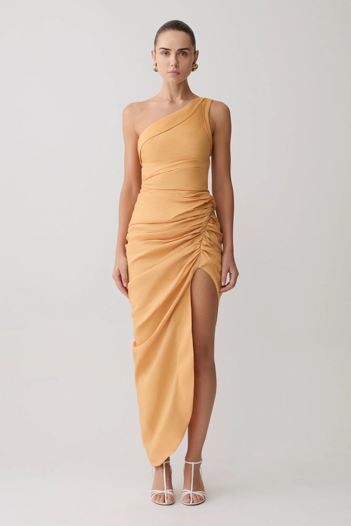 Birgit Linen Midi Dress With Hardware - Deep Peach