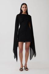 Triana Chiffon Overlay Mini Dress - Black