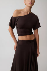 Luu Off Shoulder Slinky Top - Dark Chocolate
