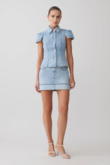 Bently Short Sleeve Denim Top - Washed Light Blue