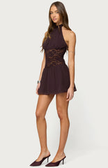 Edikted Lizette Sheer Lacey Chiffon Mini Dress