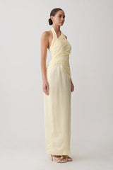 Chiara Halter Satin Maxi Dress - Buttermilk