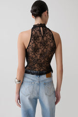 Arra Chiffon & Lace Halter Top - Black