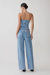 Tommy Strapless Denim Top With Buckle - Classic Blue