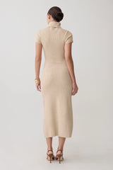 Goldie High Neck Knit Midi Dress - Camel