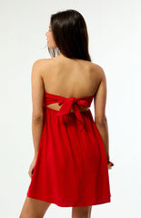 Your Favorite Tie Back Strapless Babydoll Mini Dress