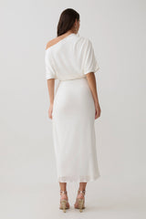 Alva Wool Lyocell Draped Midi Dress - White