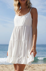 John Galt White Tiered Back Tie Mini Dress